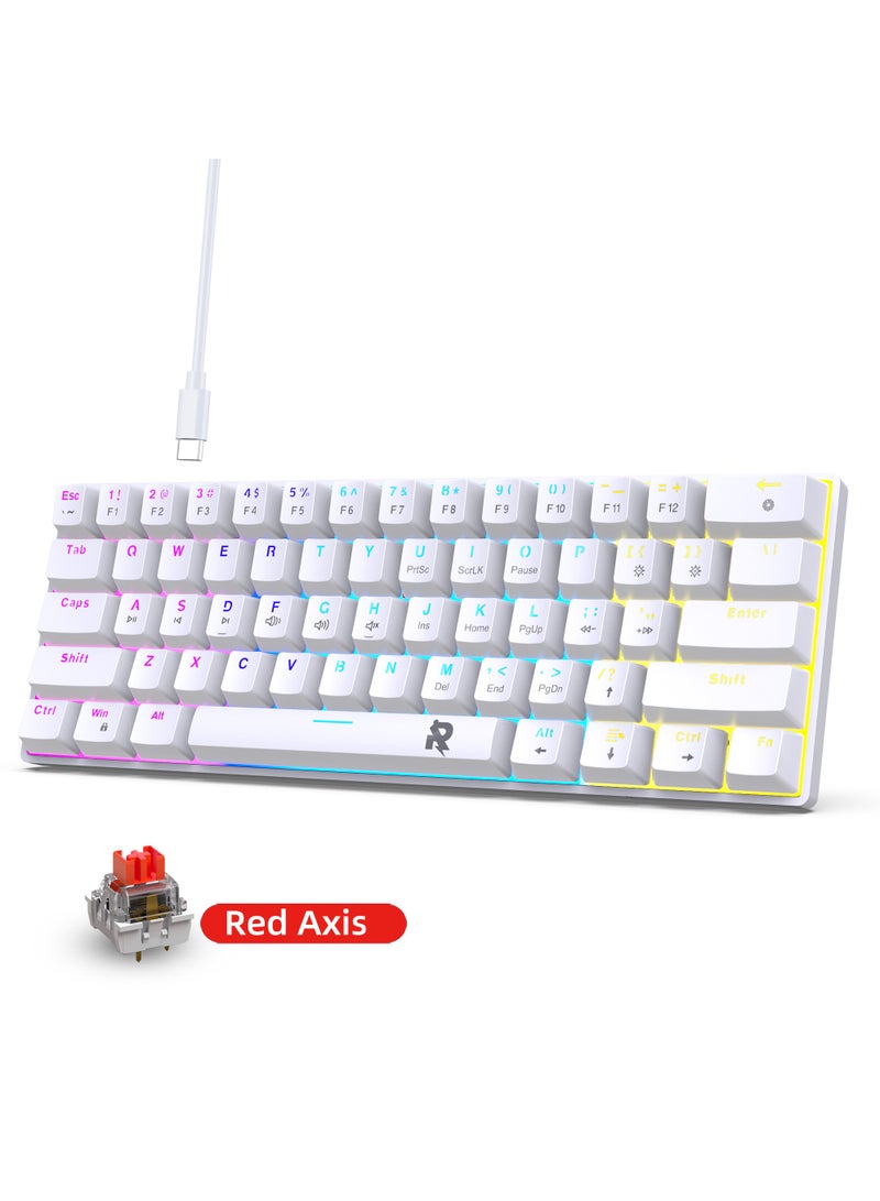 ROCK POW 60% Wired Mechanical Gaming Keyboard 61keys RGB Backlit Ultra-Compact Mini Keyboard Mini Compact Keyboard for PC/Mac Gamer Typist Easy Carry on Trip Red Switch