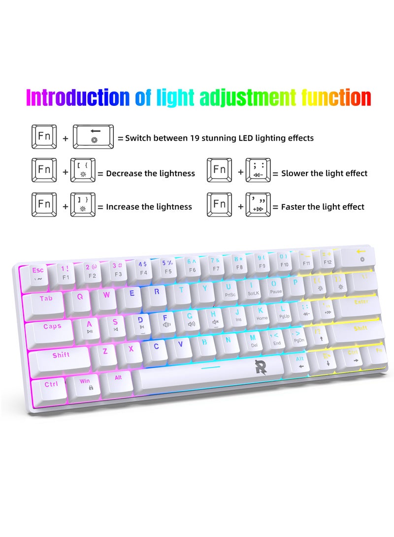 ROCK POW 60% Wired Mechanical Gaming Keyboard 61keys RGB Backlit Ultra-Compact Mini Keyboard Mini Compact Keyboard for PC/Mac Gamer Typist Easy Carry on Trip Red Switch