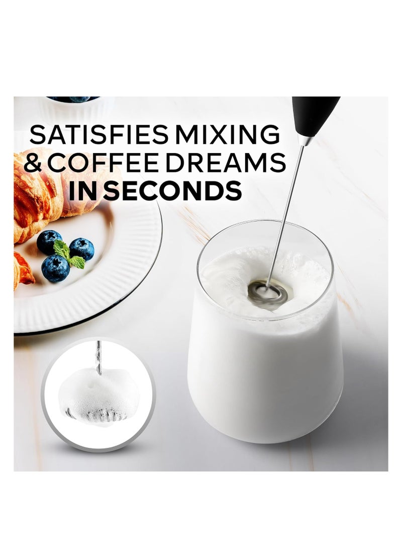 Zulay Original Milk Frother Handheld Foam Maker for Lattes Whisk Drink Mixer for Coffee, Mini Foamer for Cappuccino Frappe, Matcha Hot Chocolate by Milk Boss (Black) - Packaging may vary