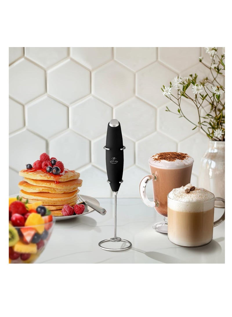 Zulay Original Milk Frother Handheld Foam Maker for Lattes Whisk Drink Mixer for Coffee, Mini Foamer for Cappuccino Frappe, Matcha Hot Chocolate by Milk Boss (Black) - Packaging may vary