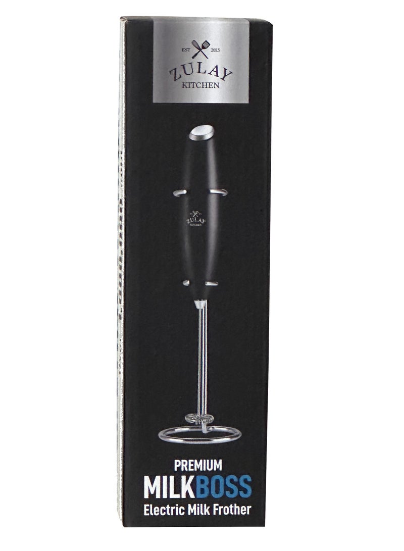 Zulay Original Milk Frother Handheld Foam Maker for Lattes Whisk Drink Mixer for Coffee, Mini Foamer for Cappuccino Frappe, Matcha Hot Chocolate by Milk Boss (Black) - Packaging may vary