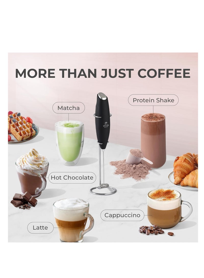Zulay Original Milk Frother Handheld Foam Maker for Lattes Whisk Drink Mixer for Coffee, Mini Foamer for Cappuccino Frappe, Matcha Hot Chocolate by Milk Boss (Black) - Packaging may vary