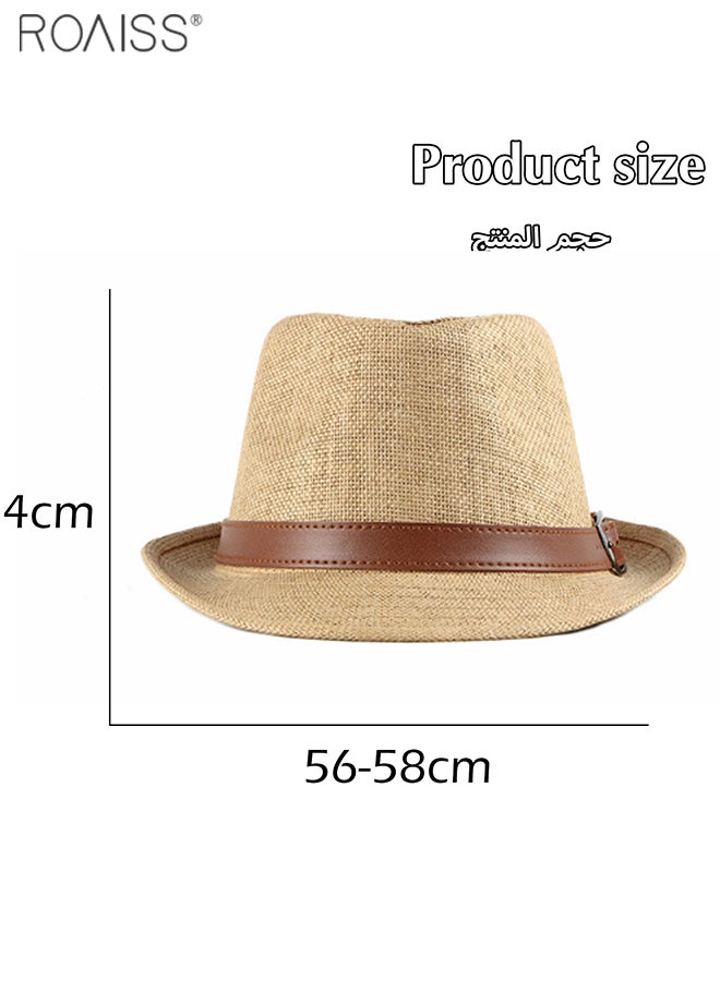 2-Piece Straw Woven Gentlemen's Hat Pu Leather Decorative Sunshade Retro Jazz Hat Summer Comfortable And Breathable Fashion Hat