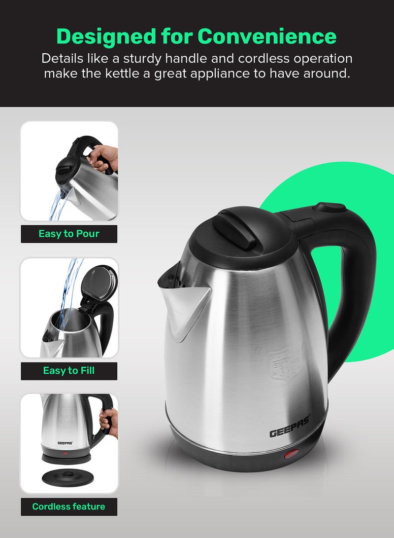 Electric Tea Kettle 1.8 L, Auto Shut Off And Boil Dry Protection, Safety Lock Lid, 360 Degree Rotational Base, Stainless Steel, Ergonomic Handle, Perfect Pour, Large Capacity 1.8 L 1500 W GK5454B Silver/Black