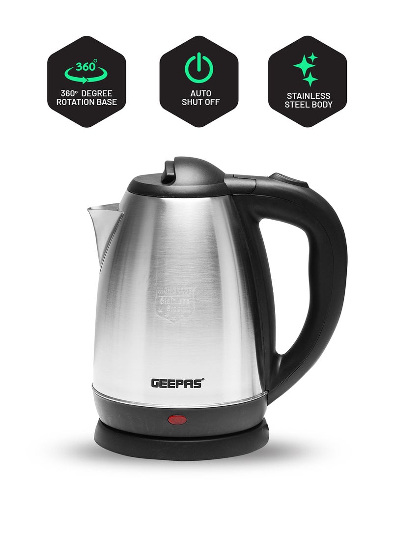 Electric Tea Kettle 1.8 L, Auto Shut Off And Boil Dry Protection, Safety Lock Lid, 360 Degree Rotational Base, Stainless Steel, Ergonomic Handle, Perfect Pour, Large Capacity 1.8 L 1500 W GK5454B Silver/Black