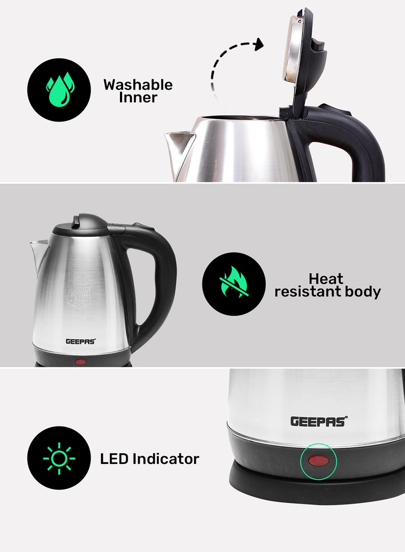 Electric Tea Kettle 1.8 L, Auto Shut Off And Boil Dry Protection, Safety Lock Lid, 360 Degree Rotational Base, Stainless Steel, Ergonomic Handle, Perfect Pour, Large Capacity 1.8 L 1500 W GK5454B Silver/Black