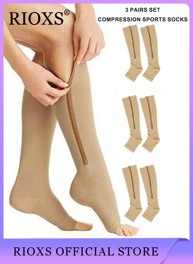 3 Pairs High Compression Socks for Men & Women – Circulation Support, Recovery, Athletic Running, Travel, Achilles Tendon Protection Unisex