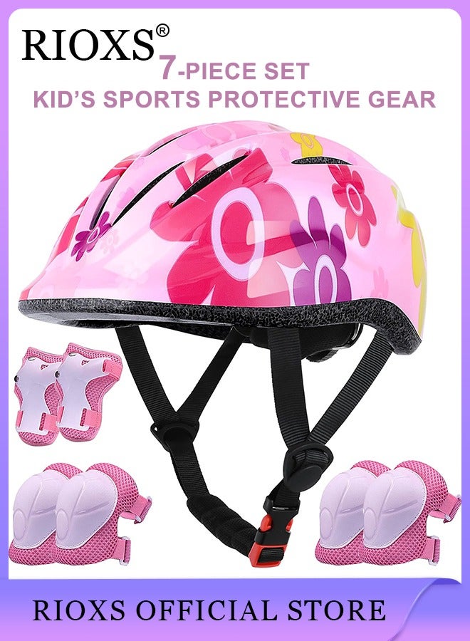 7 Piece Universal Protective Gear Set for Kids Children Comfort Scooter Cycling Bike Helmet Knee and Elbow Pads Set Outdoor Sports Protective Gear Set