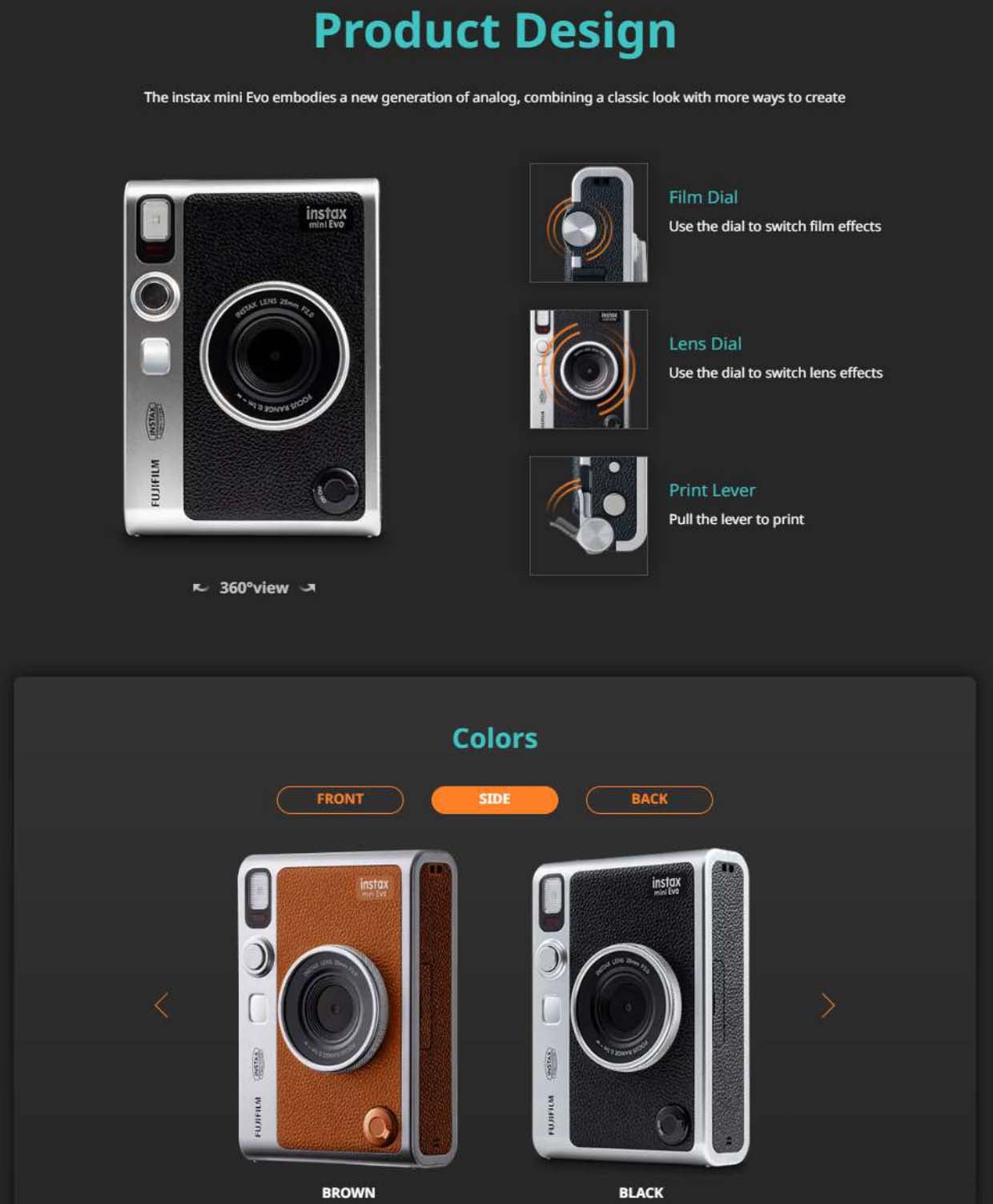 Instax Mini EVO Hybrid Instant Camera – Brown (USB-C) | Instant Print with Digital Preview, Creative Modes & Built-In Selfie Mirror