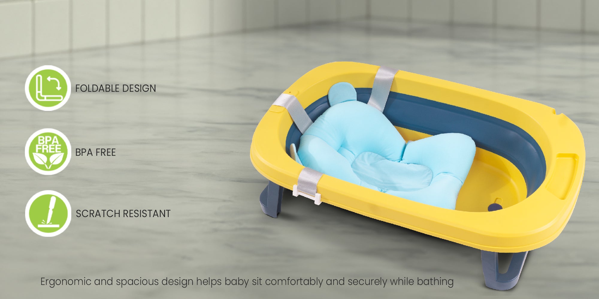 Baybee Avery Foldable Baby Bath Tub for Kids, Baby Bath Seat with Soft Cushion & Drainer, Kids Bathtub for Baby with Non-Slip Base, Kids baby bath tub for 0 to 2 years Old