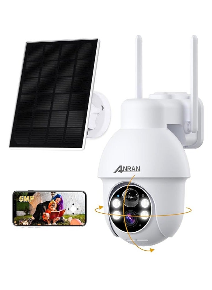 ANRAN Solar Security Camera, 5MP Wireless Outdoor Camera, PTZ 360° View, Battery Powered Wi-Fi Camera with Solar Panel, HD Night  Vision, Motion Detection, 2-Way Audio, 9600 mAh Battery