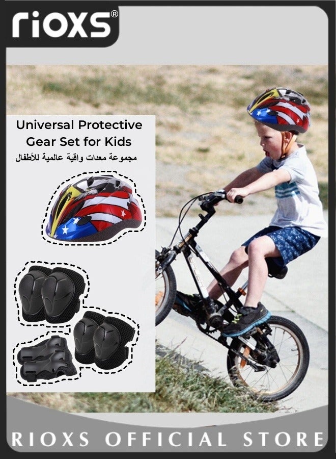 7 Piece Universal Protective Gear Set for Kids Children Comfort Scooter Cycling Bike Helmet Knee and Elbow Pads Set Outdoor Sports Protective Gear Set