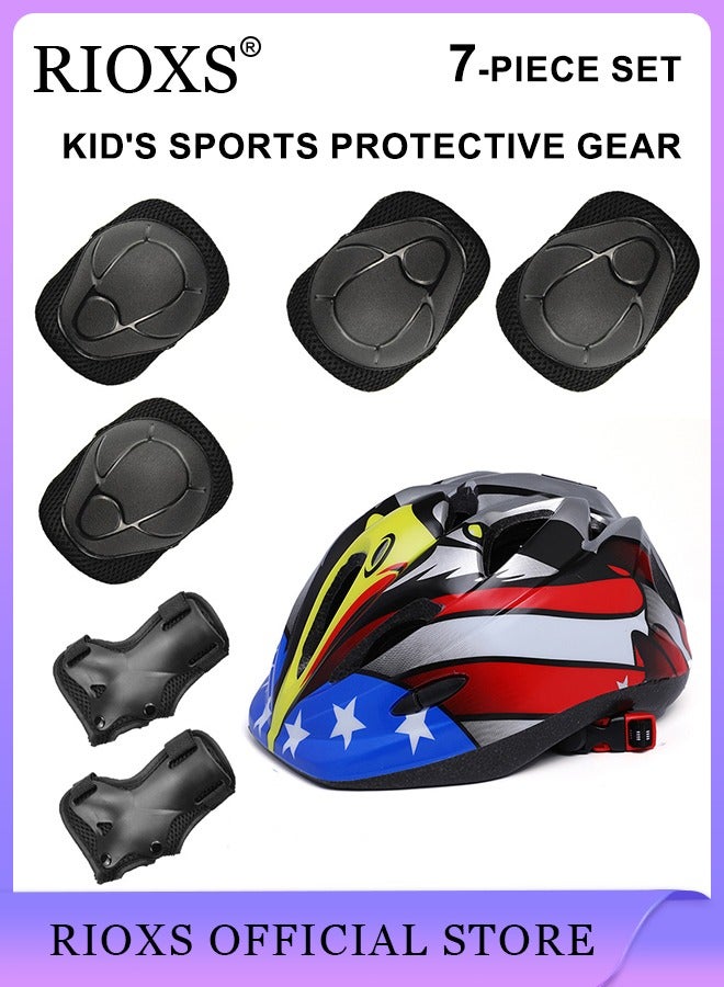 7 Piece Universal Protective Gear Set for Kids Children Comfort Scooter Cycling Bike Helmet Knee and Elbow Pads Set Outdoor Sports Protective Gear Set