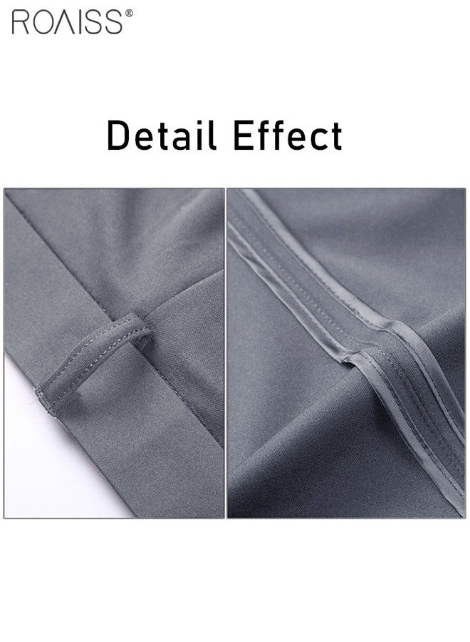 Men's Fashion Casual Business Pants Summer Light Thin High Elastic Classic Pure Grey Suit Pants Skintight Wrinkle-Resistant High Waist Straight Trousers with Pockets on Both Sides