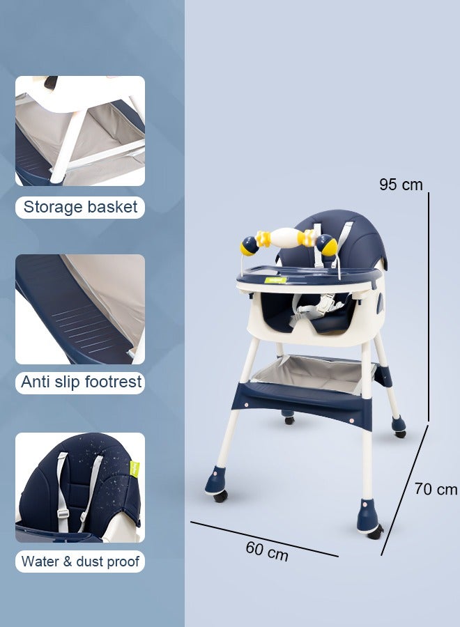 Baybee Convertible Baby High Chair for Kids with Adjustable Height and Footrest, Baby Feeding Booster Seat with Tray, Wheels, Safety Belt and Cushion For Toddler 6 Months to 4 Years