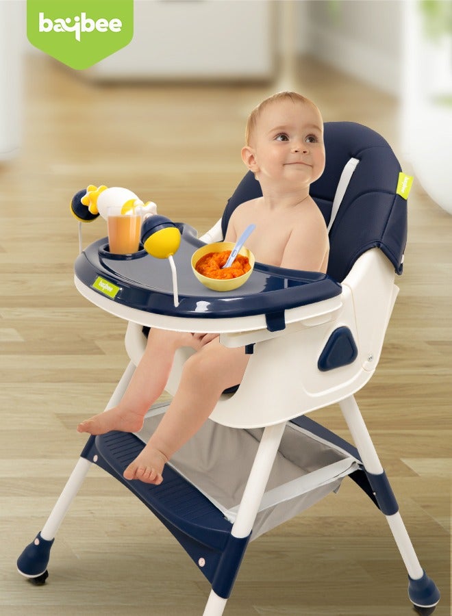 Baybee Convertible Baby High Chair for Kids with Adjustable Height and Footrest, Baby Feeding Booster Seat with Tray, Wheels, Safety Belt and Cushion For Toddler 6 Months to 4 Years