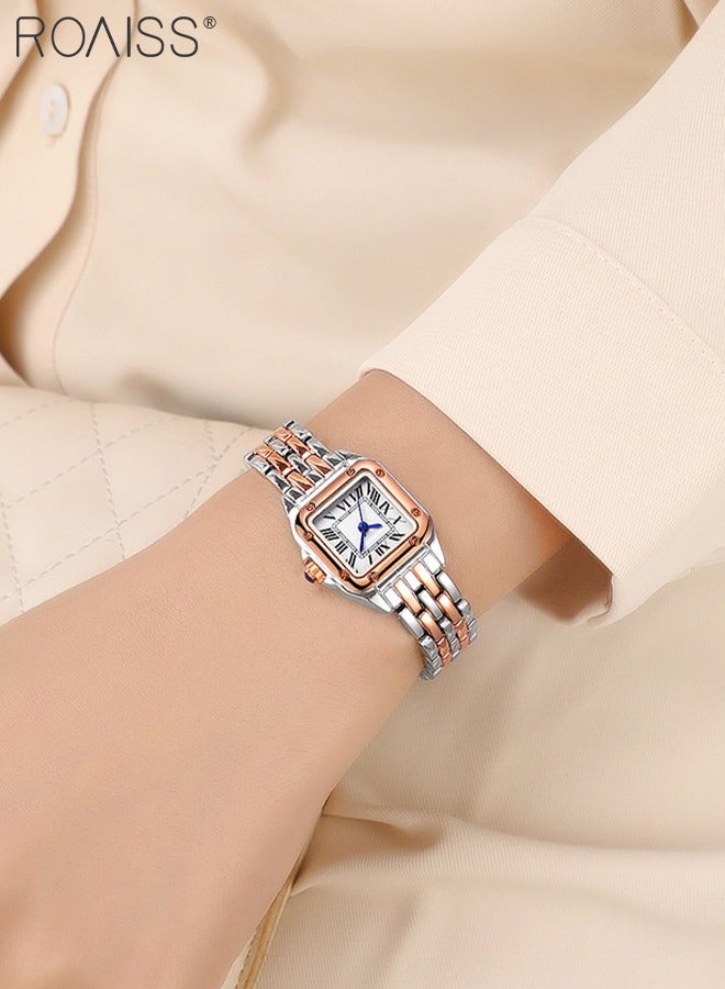 Women's Alloy Strap Quartz Watch Analog Display Small Square Roman Numerals Dial Waterproof Fashion Wristwatch as Gift for Ladies