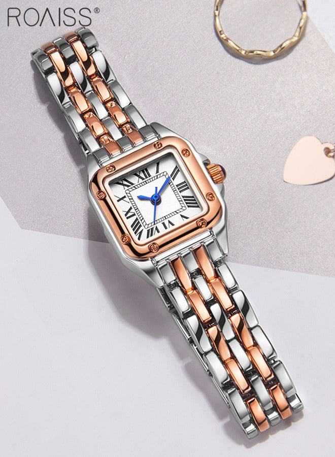 Women's Alloy Strap Quartz Watch Analog Display Small Square Roman Numerals Dial Waterproof Fashion Wristwatch as Gift for Ladies