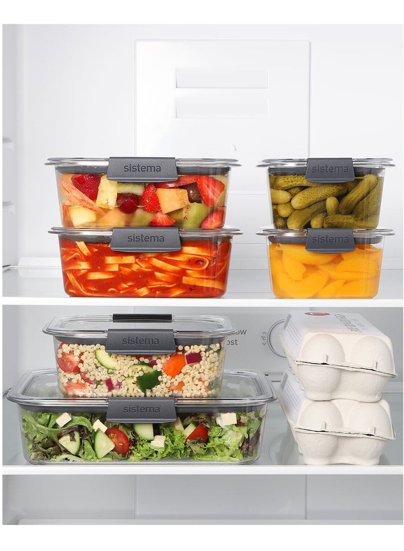 Sistema 2L Brilliance Medium Rectangle stackable food storage, 100% Leak proof, stain resistant, with easy locking clips, Microwave, Dishwasher safe and BPA Free, Clear