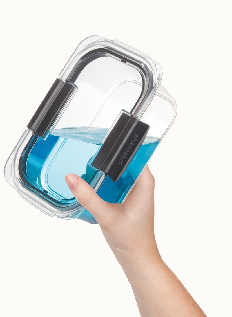 Sistema 2L Brilliance Medium Rectangle stackable food storage, 100% Leak proof, stain resistant, with easy locking clips, Microwave, Dishwasher safe and BPA Free, Clear