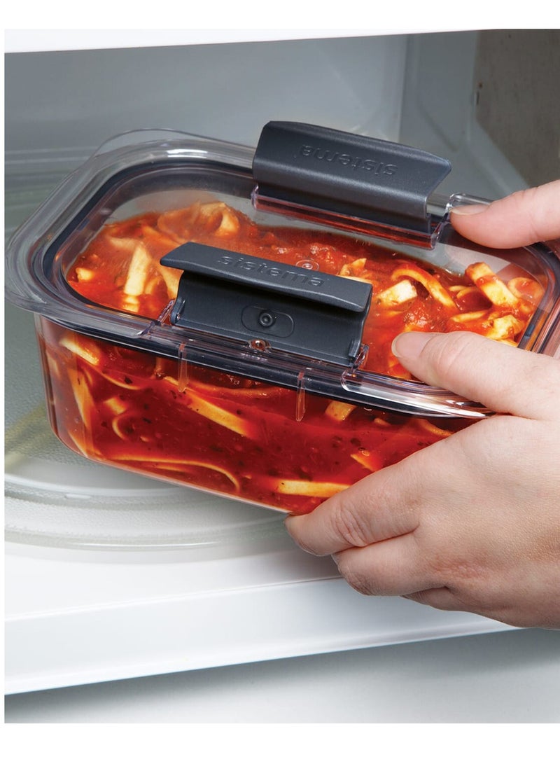 Sistema 2L Brilliance Medium Rectangle stackable food storage, 100% Leak proof, stain resistant, with easy locking clips, Microwave, Dishwasher safe and BPA Free, Clear