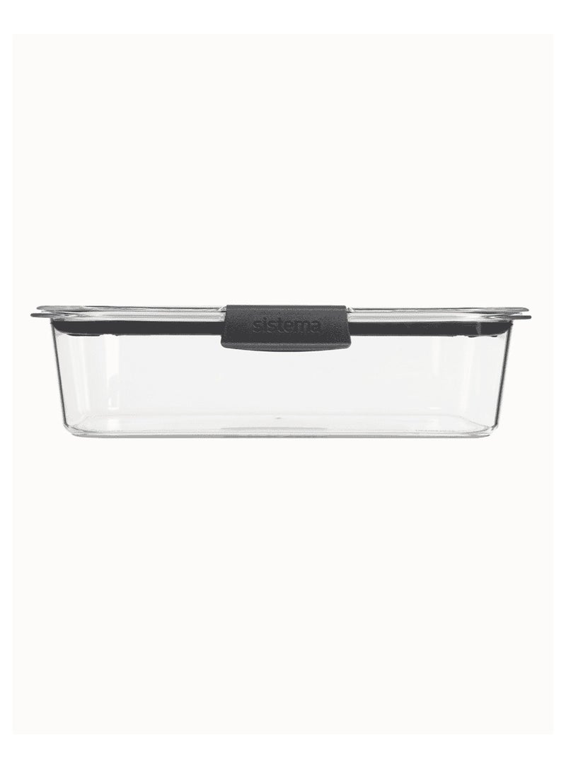 Sistema 2L Brilliance Medium Rectangle stackable food storage, 100% Leak proof, stain resistant, with easy locking clips, Microwave, Dishwasher safe and BPA Free, Clear