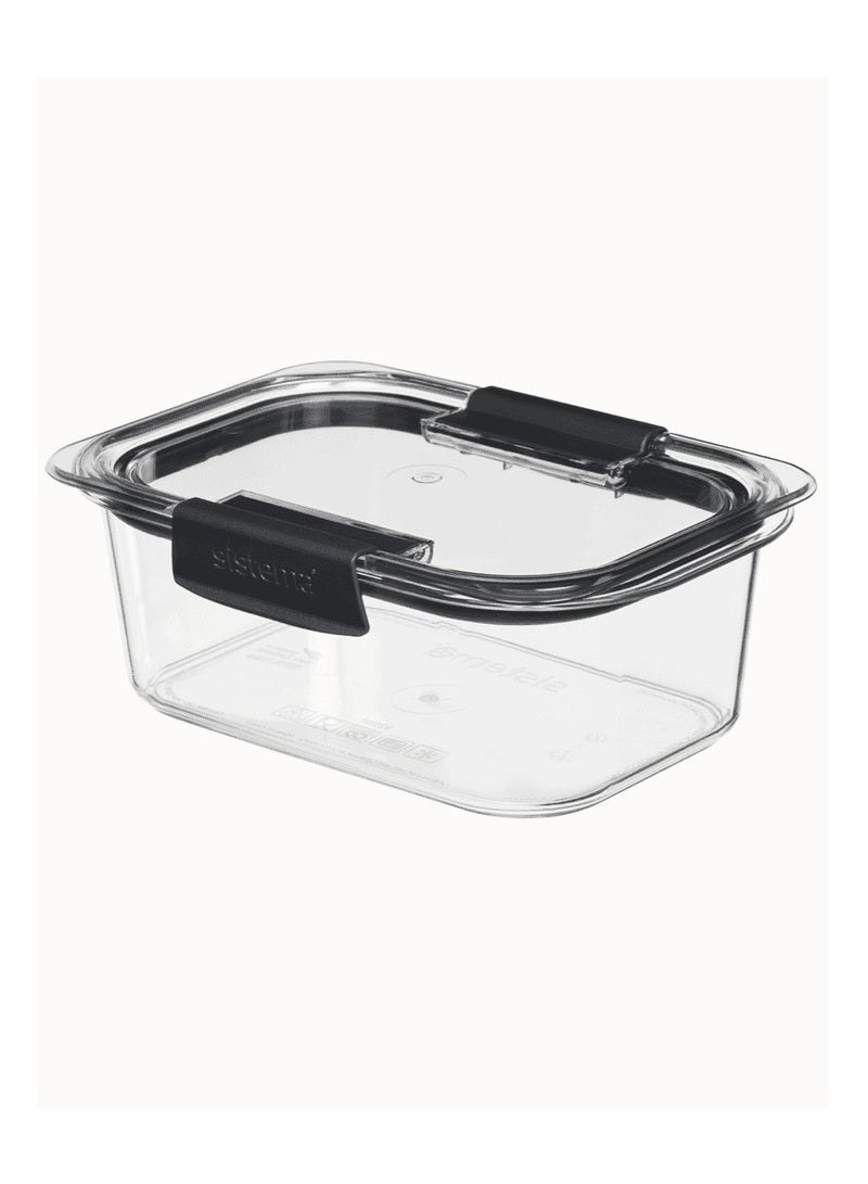 Sistema 920ML Brilliance Medium Rectangle stackable food storage, 100% Leak proof, stain resistant, with easy locking clips, Microwave, Dishwasher safe and BPA Free, Clear