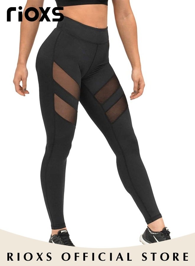 Women's Stretch Mesh Leggings Hip Lift Fitness Workout Tights Yoga Pant For Sports