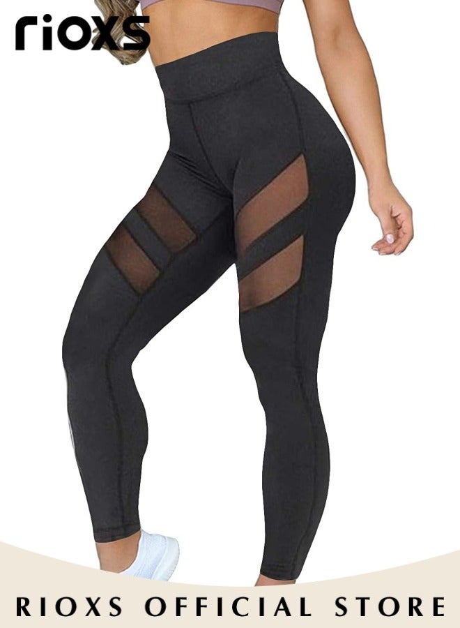 Women's Stretch Mesh Leggings Hip Lift Fitness Workout Tights Yoga Pant For Sports