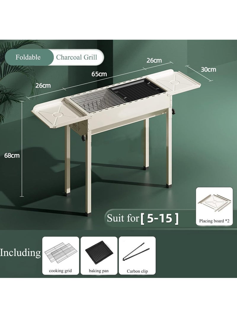 Portable Charcoal Grill Outdoor Stainless Steel Grill Folding Charcoal Grill for Cooking Camping Hiking Picnic Patio Backyard (White)