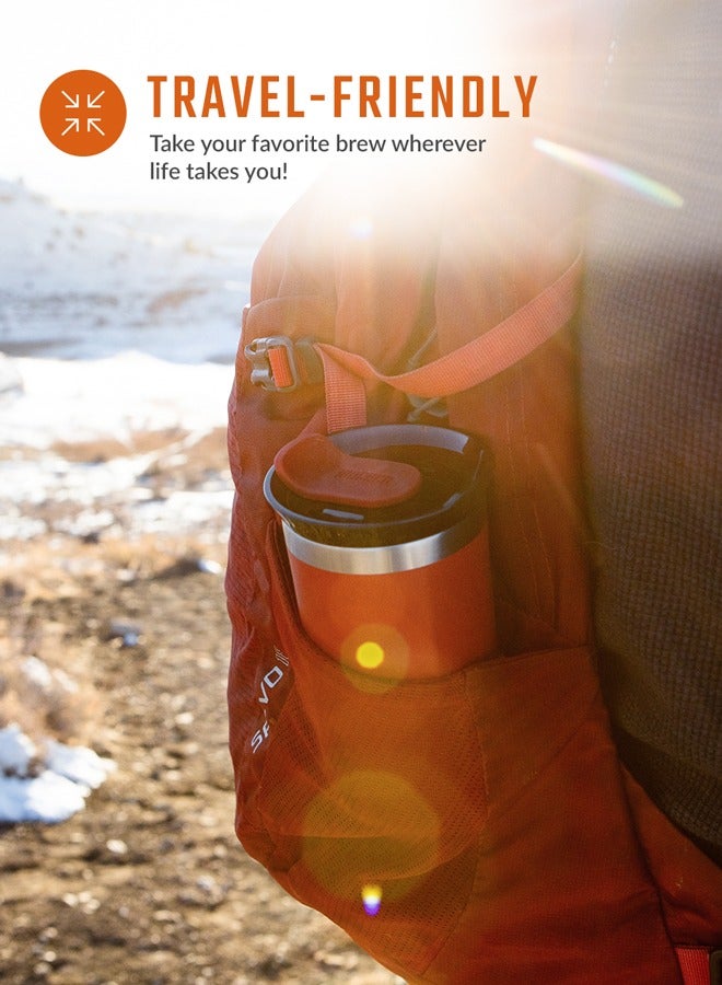 Octaroma GRANDE Vacuum Insulated Mug (435ml) - Double Wall Stainless Steel Coffee Travel Tumbler w/ Leakproof Drinking Lid, Reusable, Washable, BPA-Free, Hot & Cold - Red