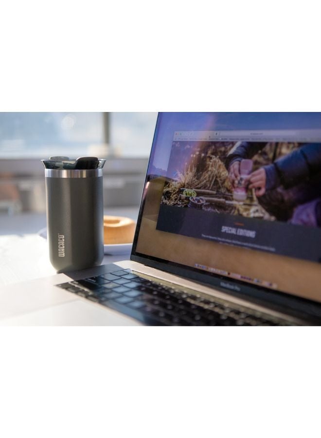 Octaroma GRANDE Vacuum Insulated Mug (435ml) - Double Wall Stainless Steel Coffee Travel Tumbler w/ Leakproof Drinking Lid, Reusable, Washable, BPA-Free, Hot & Cold - Grey