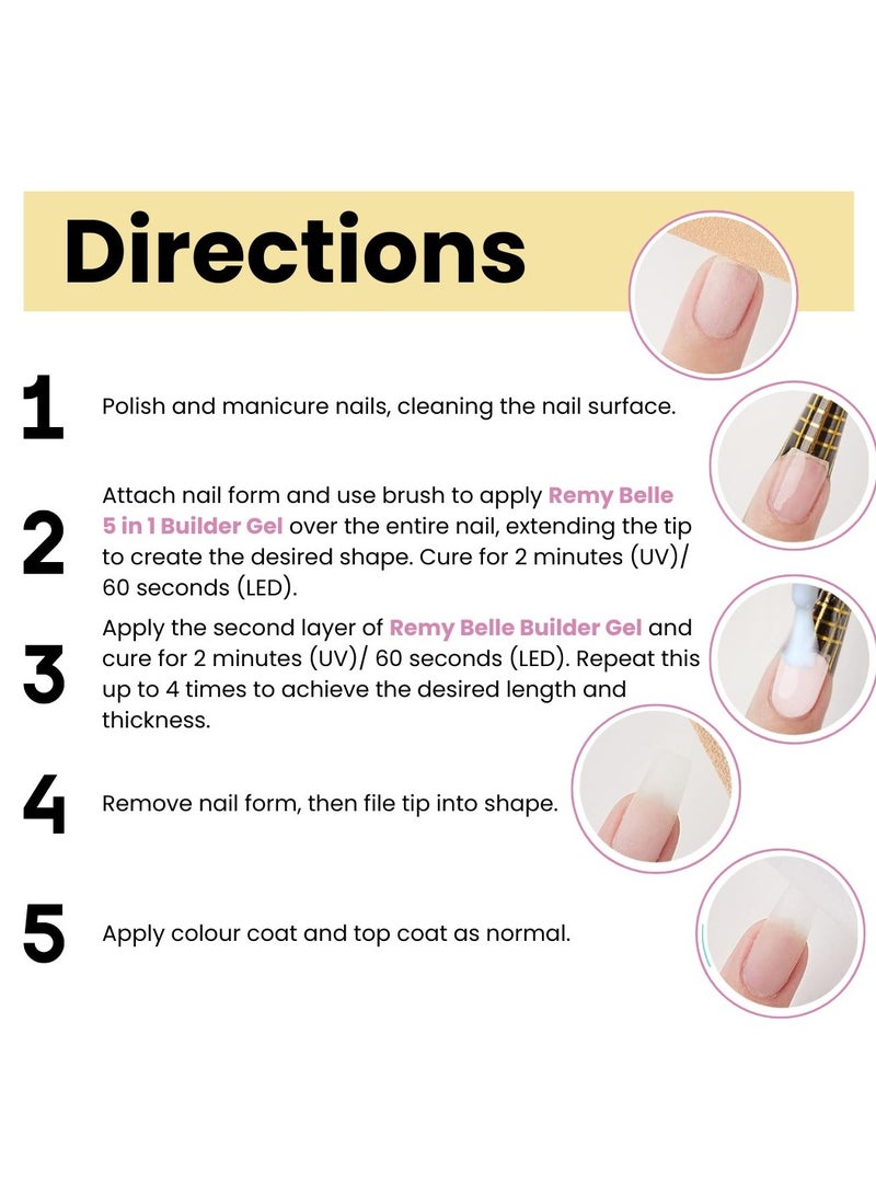 5 IN 1 Builder Gel Clear 15ml Nail Extension Tips and Strengthener Requires Curing Under LED UV Lamp