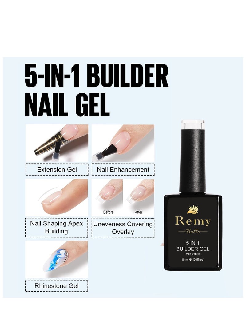 5 IN 1 Builder Gel Milk White 15ml Nail Extension Tips and Strengthener Requires Curing Under LED UV Lamp