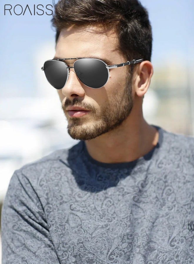 Men's Aviator Polarized Sunglasses, UV400 Protection Sun Glasses with Bamboo Pattern Decoration, Fashion Anti-Glare Sun Shades for Men Driving, Fishing, Traveling, 55mm