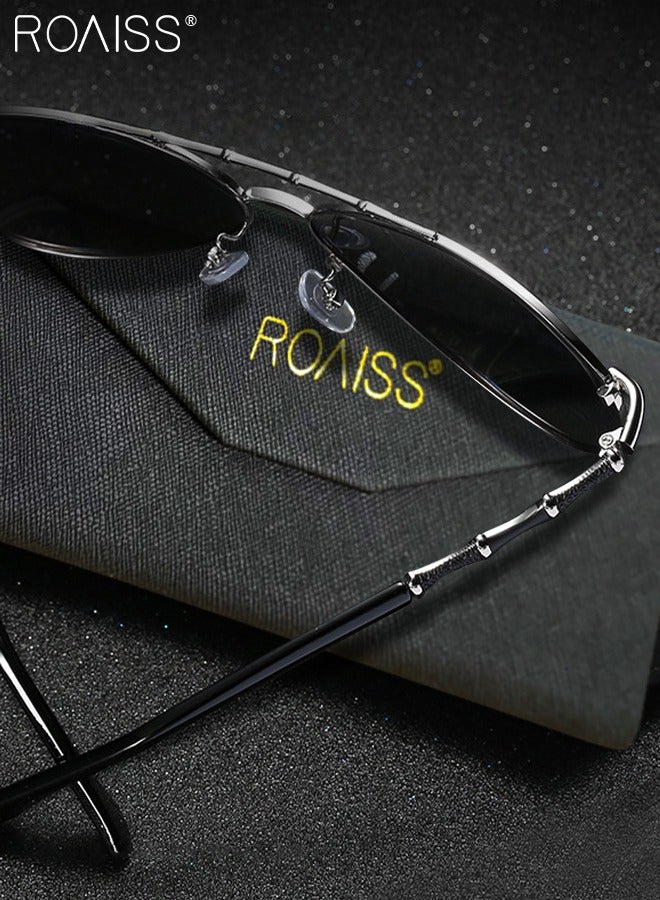 Men's Aviator Polarized Sunglasses, UV400 Protection Sun Glasses with Bamboo Pattern Decoration, Fashion Anti-Glare Sun Shades for Men Driving, Fishing, Traveling, 55mm