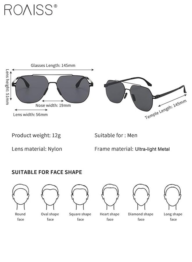 Men's Aviator Sunglasses, UV400 Protection Sun Glasses with Ultralight Metal Frame, Fashion Anti-Glare Sun Shades for Men Driving, Fishing, Traveling, Black