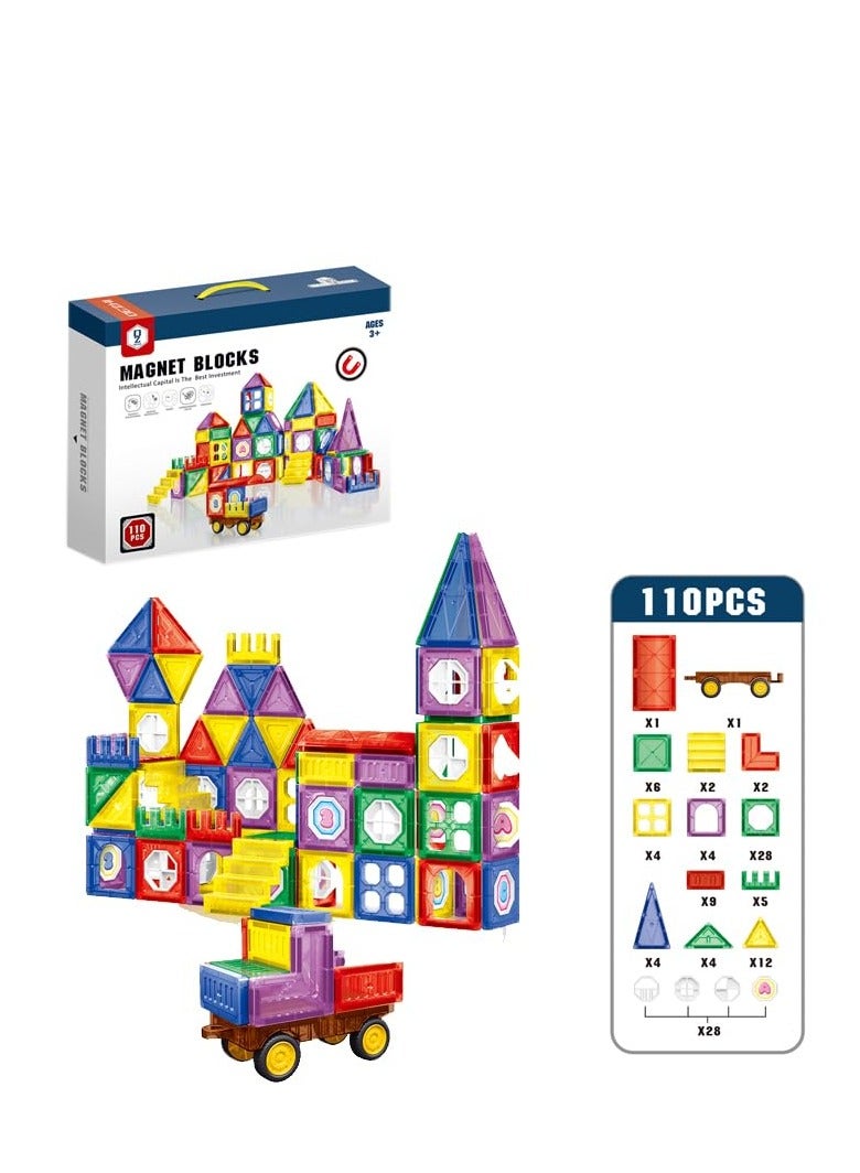 Baybee 110 Pcs 3D Magnetic Tiles Set Toys for Kids toddlers 3+  Building Blocks Construction Magnitiles Preschool Sensory Learning Toys Enlighten Creativity Early Birthday Gifts for Boys & Girls