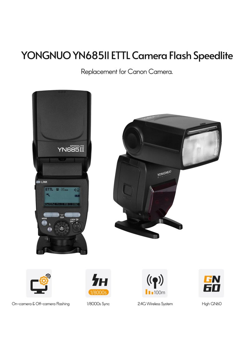 Camera Flash Speedlite ETTL Speedlight  Built-in 2.4G Wireless RF System 1/8000s High-speed Sync with LCD Display Hot Shoe