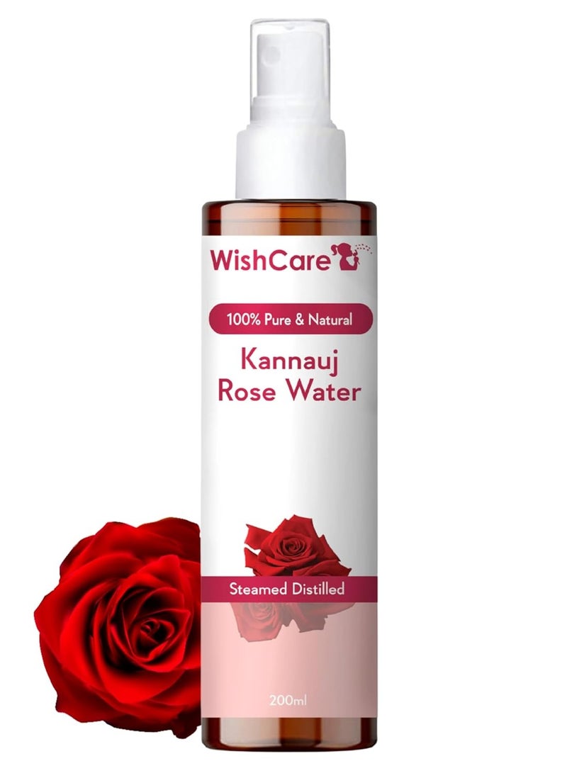 WishCare 100% Pure Natural Rose Water For Skin Face Hair Steam Distilled 200 ml