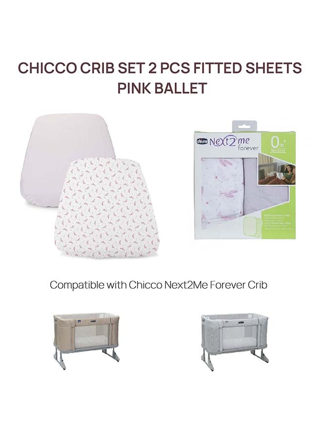 Crib Set 2 Fitted Sheets Compatible With Next2Me Forever, Pink Ballet