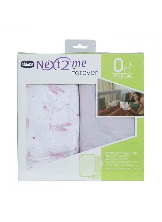 Crib Set 2 Fitted Sheets Compatible With Next2Me Forever, Pink Ballet