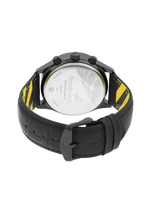 Fastrack Fastfit Quartz Analog with Day and Date Black Dial Leather Strap Watch for Guys