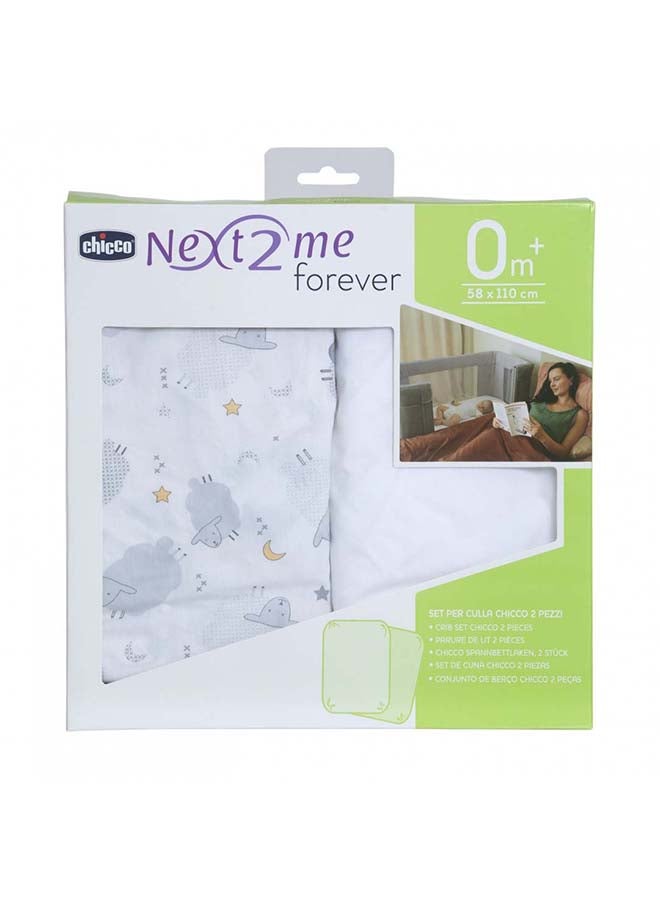 Crib Set 2 Fitted Sheets Compatible With Next2Me Forever, Grey Sheep