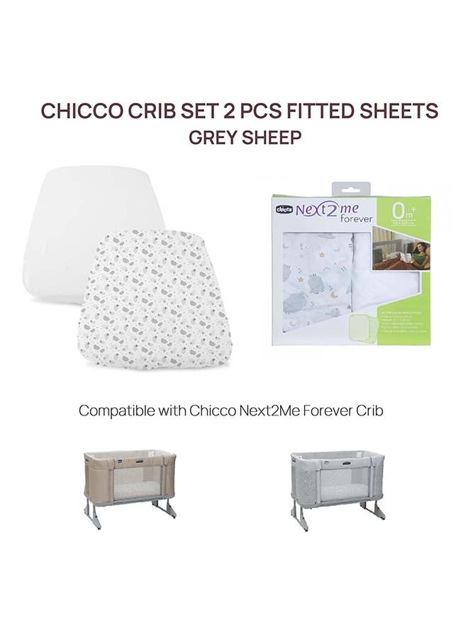 Crib Set 2 Fitted Sheets Compatible With Next2Me Forever, Grey Sheep