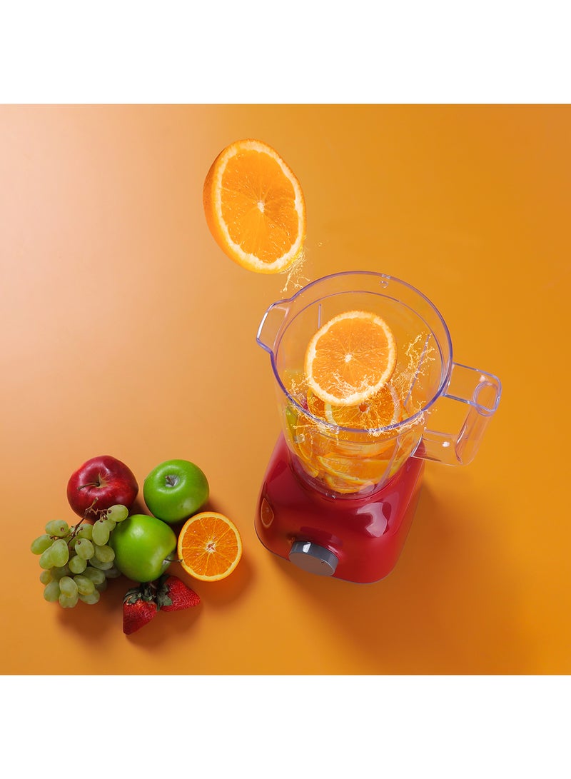 2-In-1 Blender 1.8L | 650W Powerful Motor With 2 Speed Setting And Pulse| Transparent And Unbreakable Jars With Stainless Steel Blade, Grinder Attachment 1.8 L 650 W OMSB2362N Red