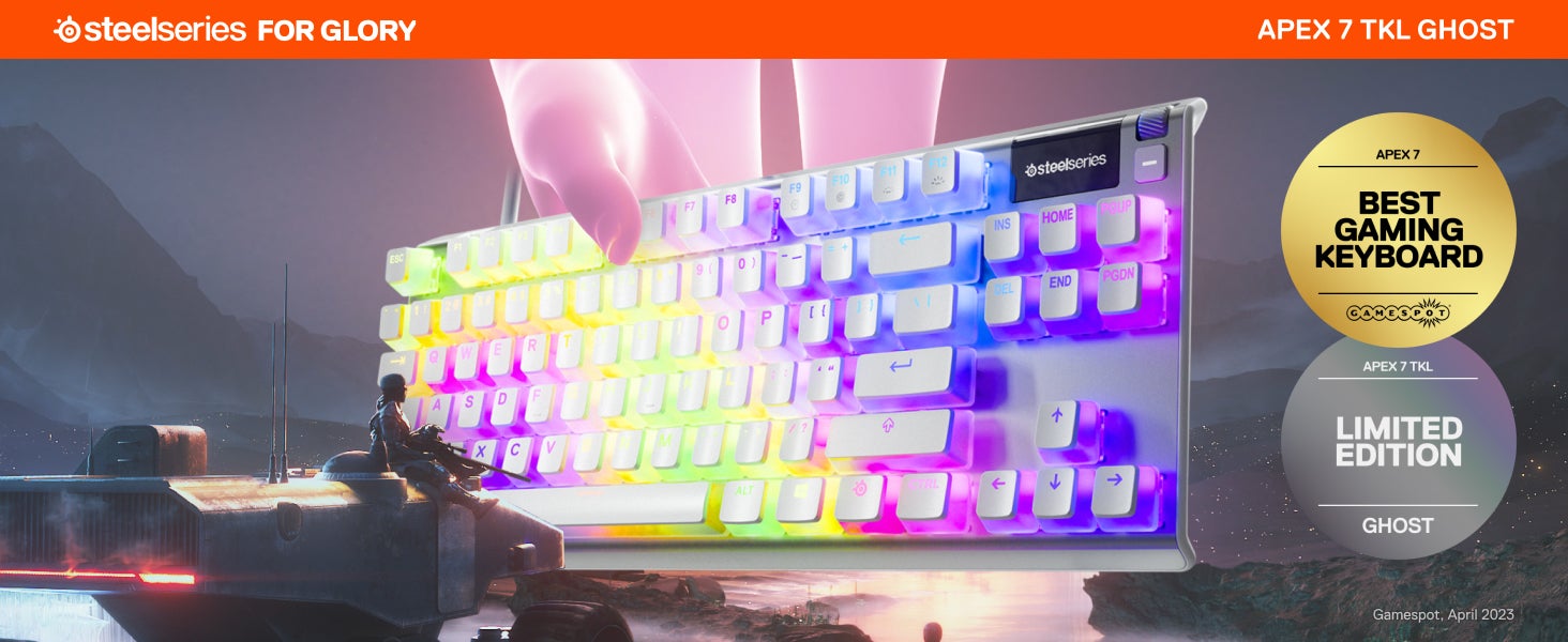 SteelSeries Apex 7 TKL Ghost - Mechanical Gaming Keyboard - OLED Smart Display - Linear & Quiet - Doubleshot PBT Pudding Keycaps - American QWERTY Layout