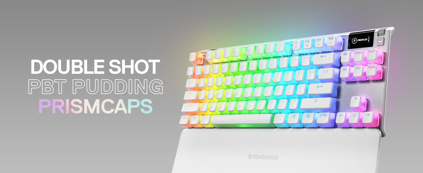 SteelSeries Apex 7 TKL Ghost - Mechanical Gaming Keyboard - OLED Smart Display - Linear & Quiet - Doubleshot PBT Pudding Keycaps - American QWERTY Layout