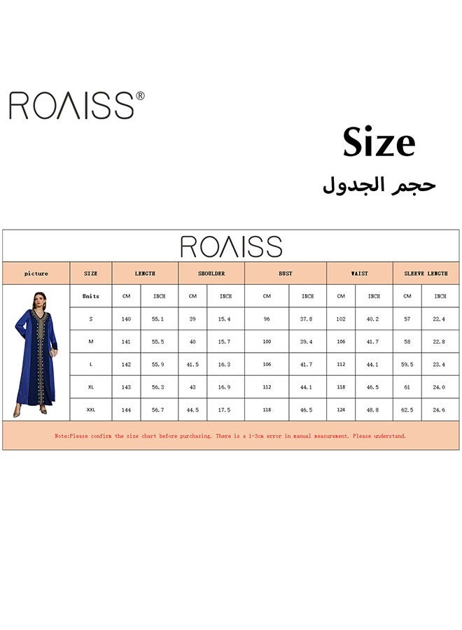 Women's Gilded Embroidered Pullover Dress Classic V-Neck Long Sleeve Design Banquet Dress Casual Loose Ankle Length Dress