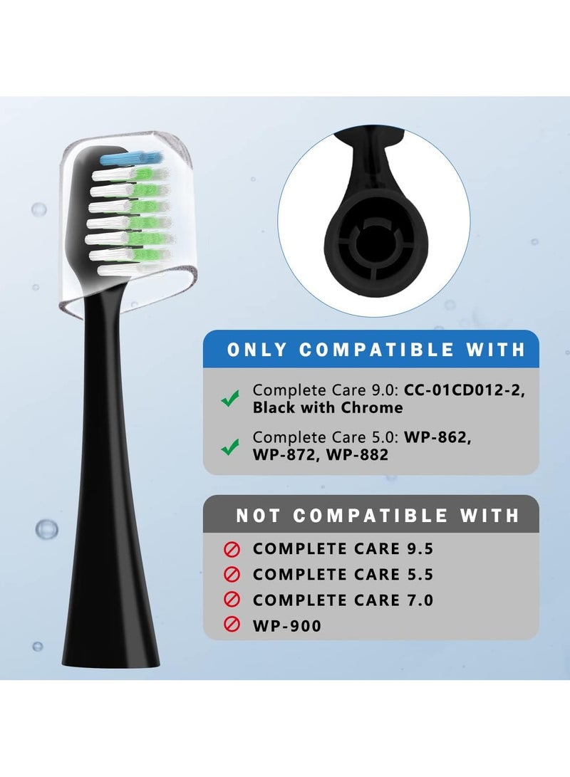 Sonic Replacement Toothbrush Heads Compatible with Waterpik Complete Care 9.0 (CC-01) 5.0 (WP-862) Electric Toothbrush Soft Bristle 10 Count (Black)